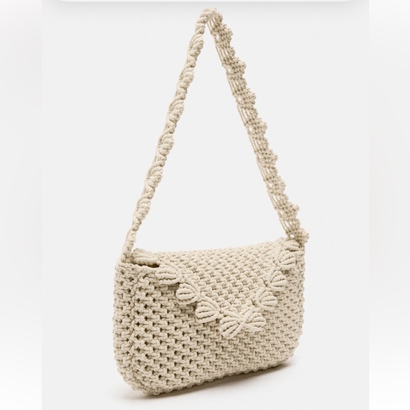Last one🚨 Zara Macrame Knit Shell Cotton Shoulder Bag Handbag Purse Cream NWT - Picture 5 of 16